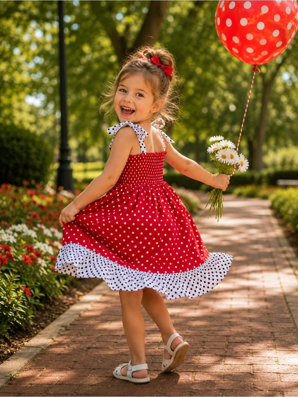 Royal Kidz Girls Polka Dot Smocked Sundress Mouse Appliqué Size 4T 100% Cotton